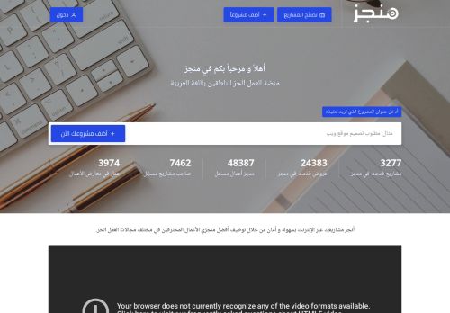 لقطة شاشة لموقع منجز، منصة العمل الحر للناطقين باللغة العربية
بتاريخ 11/11/2020
بواسطة دليل مواقع الدليل